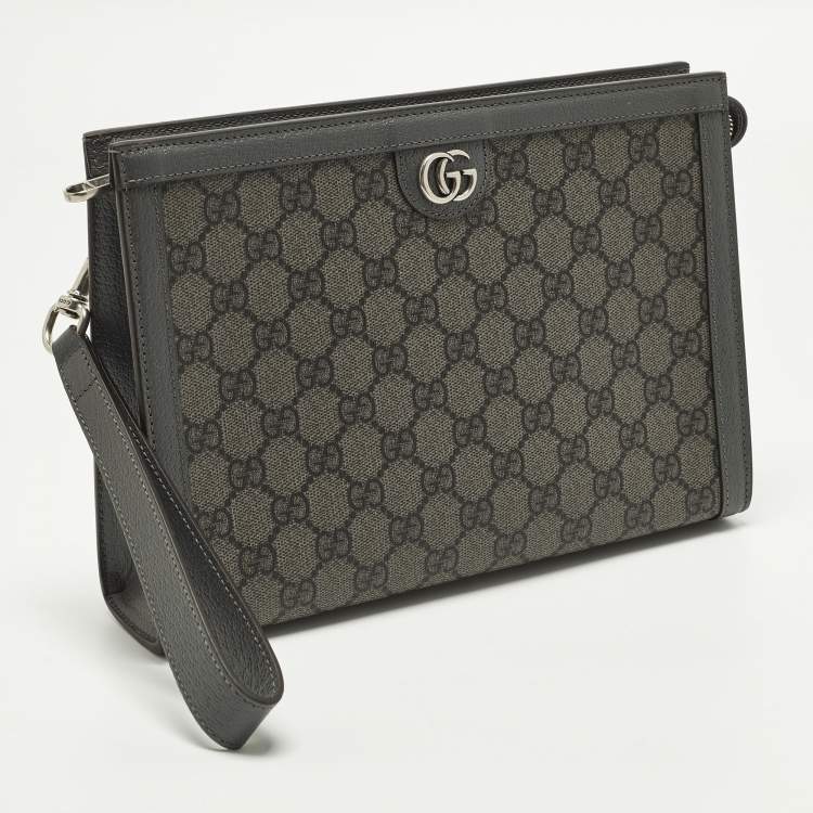 Pre Owned حقيبة صغيرة غوتشي جلد وكانفاس سوبر يم جي جي رمادي أوفيديا