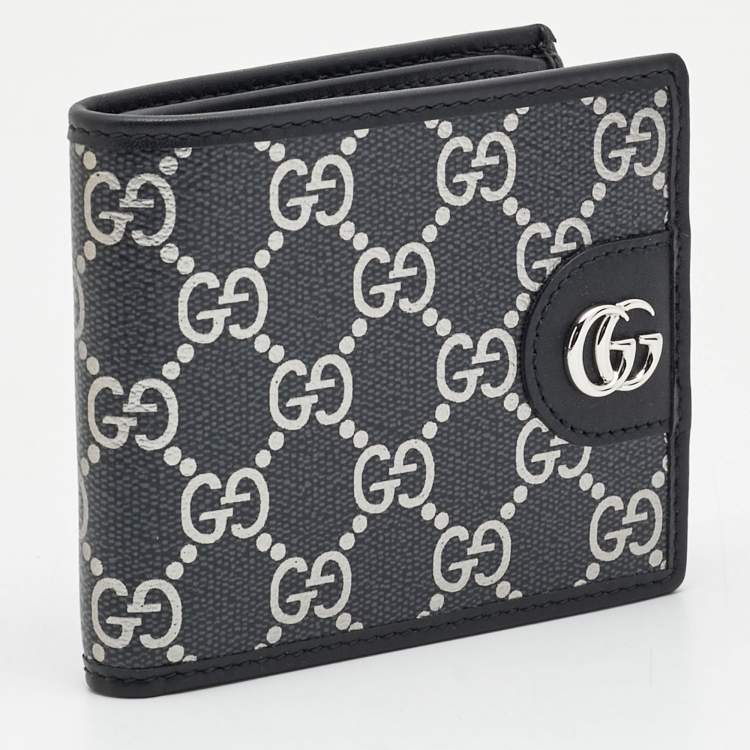 Pre Owned Gucci Double G Black/Silver GG Supreme Canvas Bifold Wallet