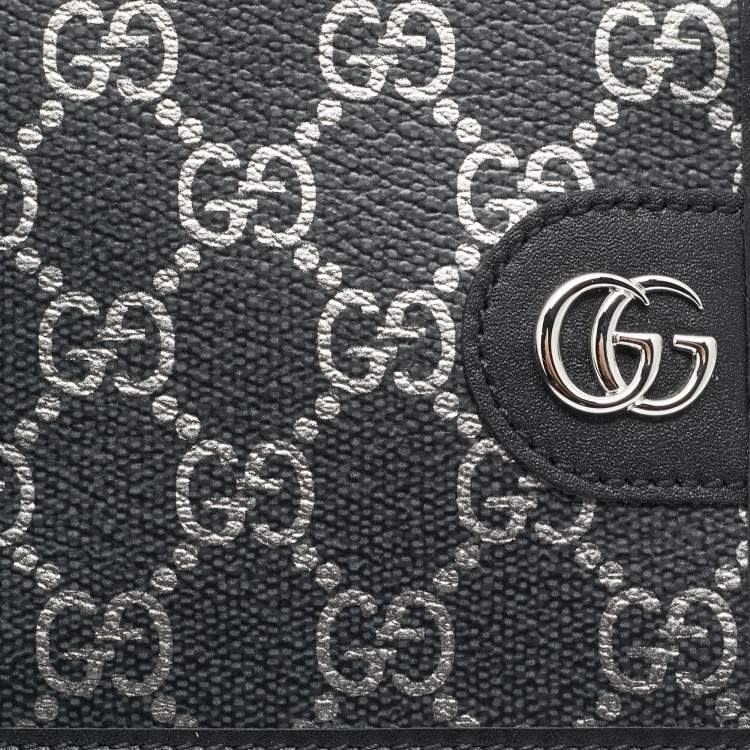 Pre Owned Gucci Double G Black/Silver GG Supreme Canvas Bifold Wallet