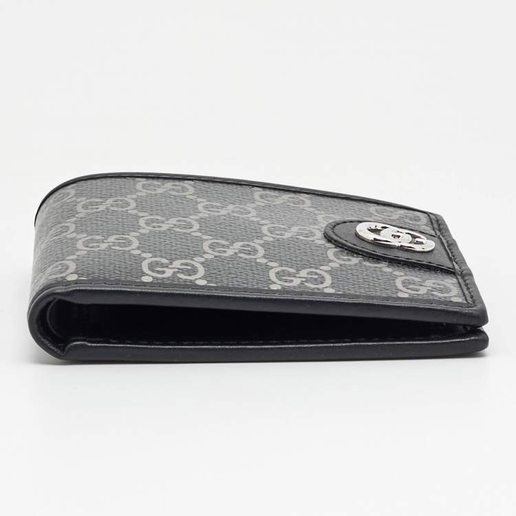 Pre Owned Gucci Double G Black/Silver GG Supreme Canvas Bifold Wallet
