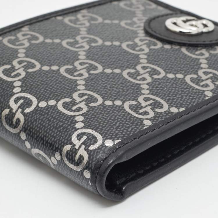 Pre Owned Gucci Double G Black/Silver GG Supreme Canvas Bifold Wallet