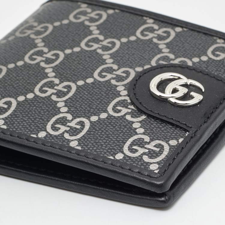 Pre Owned Gucci Double G Black/Silver GG Supreme Canvas Bifold Wallet