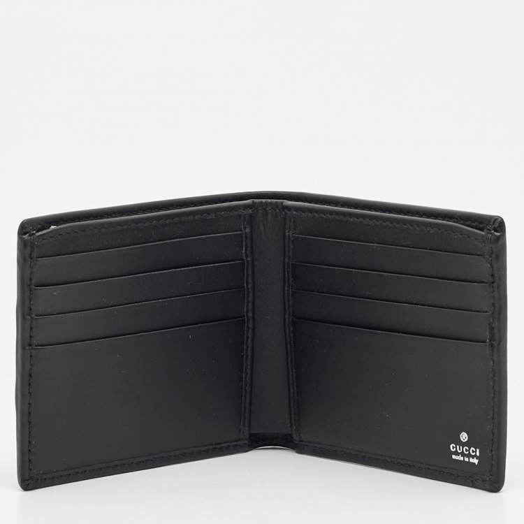 Pre Owned Gucci Double G Black/Silver GG Supreme Canvas Bifold Wallet