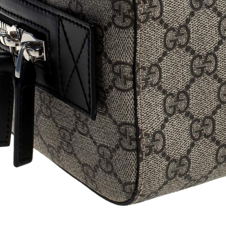 Pre Owned Gucci Beige/Balck GG Supreme Canvas and Leather Web Toiletry Pouch