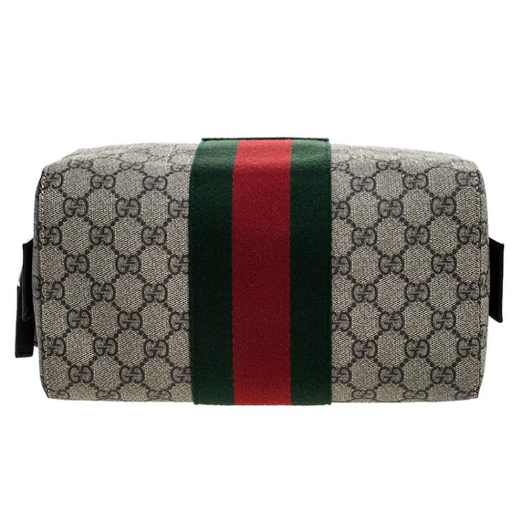 Pre Owned Gucci Beige/Balck GG Supreme Canvas and Leather Web Toiletry Pouch