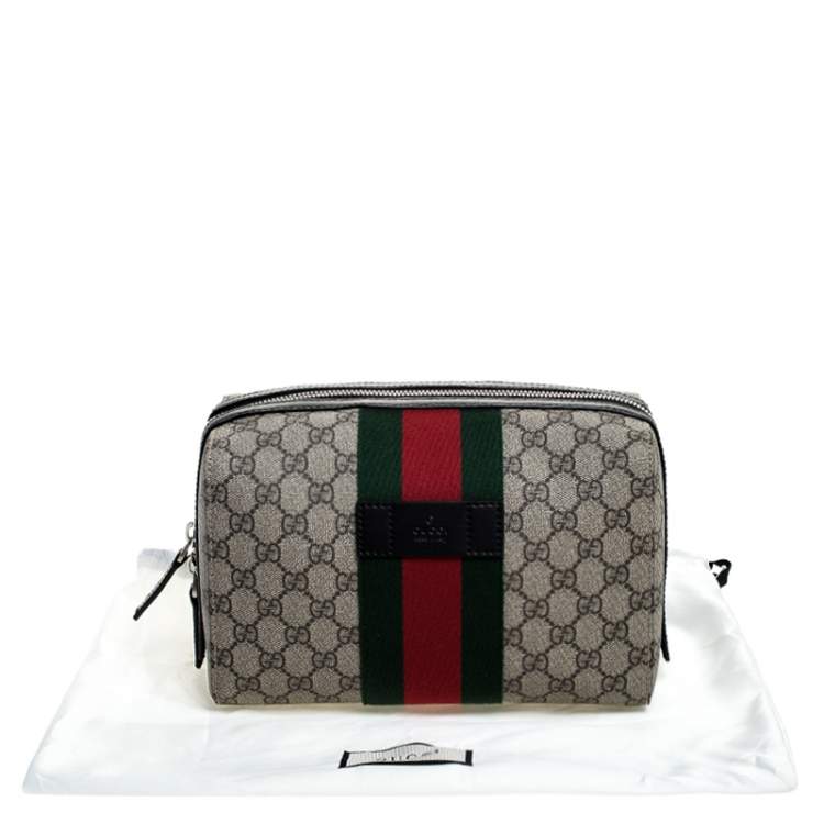 Pre Owned Gucci Beige/Balck GG Supreme Canvas and Leather Web Toiletry Pouch