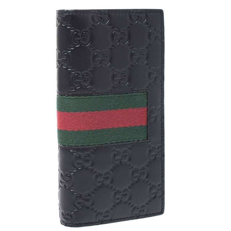 مملوكة مسبقًا Gucci Black Guccissima Leather Web Long Wallet