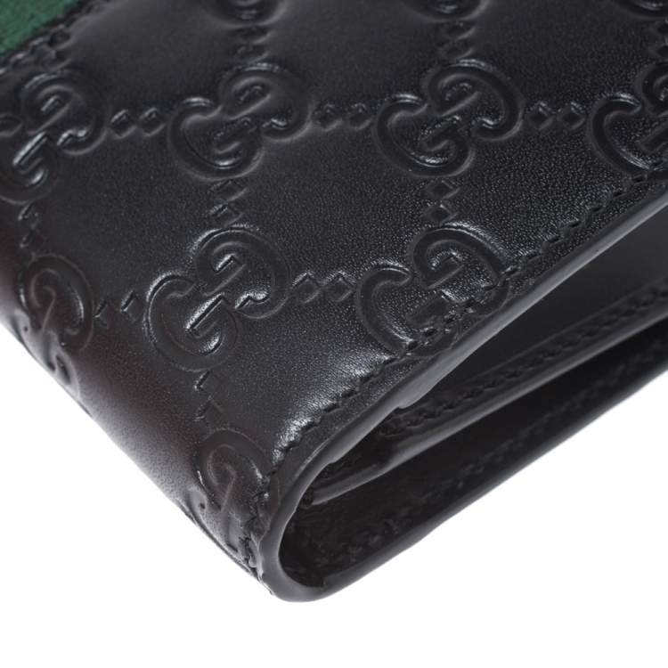 مملوكة مسبقًا Gucci Black Guccissima Leather Web Long Wallet
