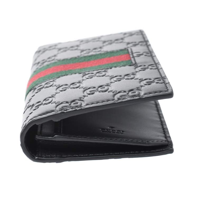 مملوكة مسبقًا Gucci Black Guccissima Leather Web Long Wallet