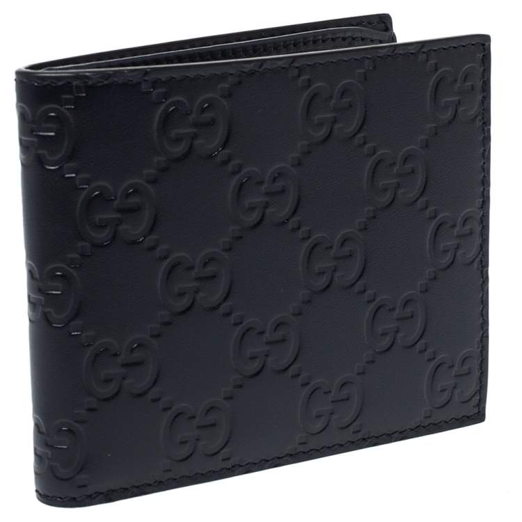 Pre Owned Gucci Navy Blue Guccissima Leather Bifold Wallet