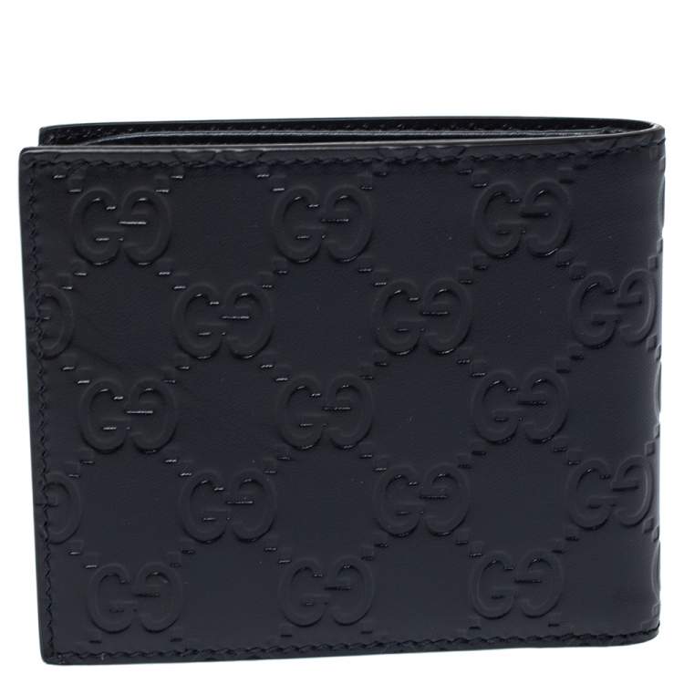 Pre Owned Gucci Navy Blue Guccissima Leather Bifold Wallet