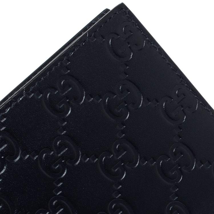 Pre Owned Gucci Navy Blue Guccissima Leather Bifold Wallet