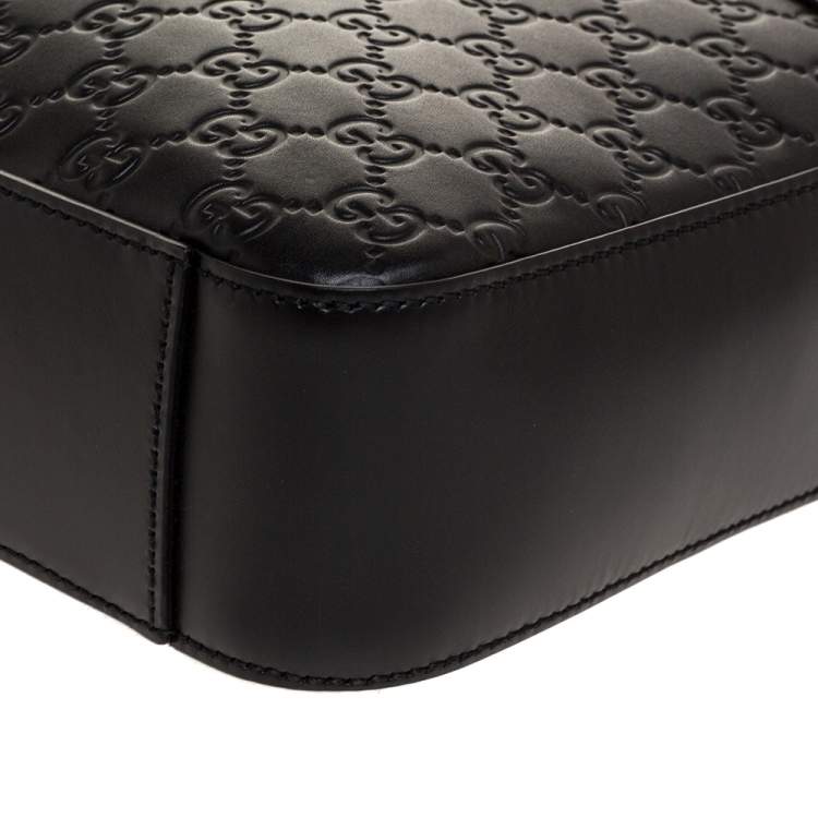 Pre Owned Gucci Black Guccissima Leather Messenger Bag