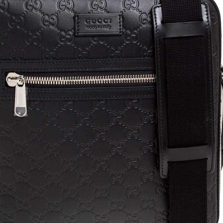 Pre Owned Gucci Black Guccissima Leather Messenger Bag