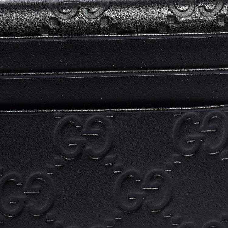 Pre Owned Gucci Black Guccissima Leather Bifold Card Holder