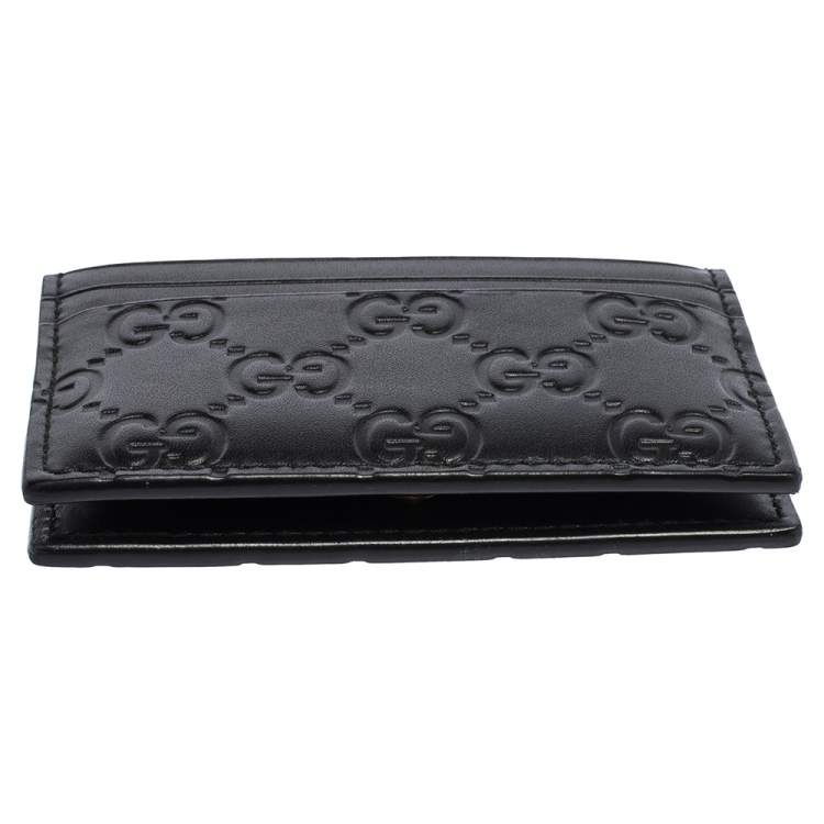 Pre Owned Gucci Black Guccissima Leather Bifold Card Holder