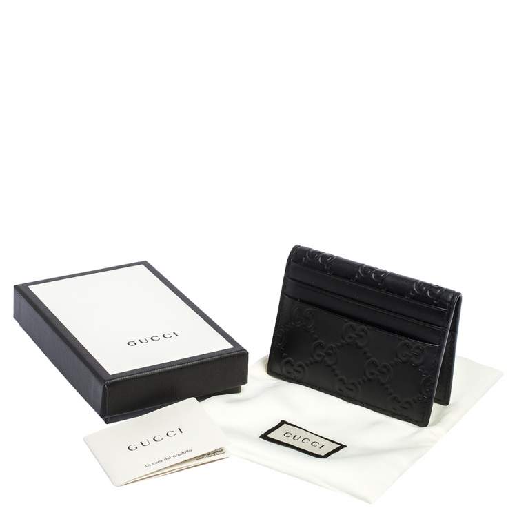 Pre Owned Gucci Black Guccissima Leather Bifold Card Holder