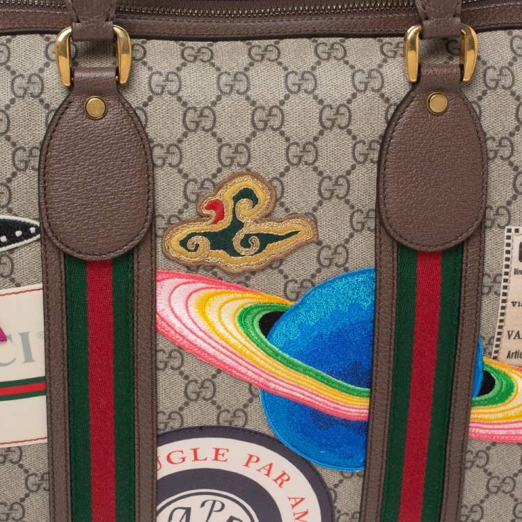Pre Owned Gucci Brown/Beige GG Supreme Canvas and Leather Small Courrier Soft Duffel Bag