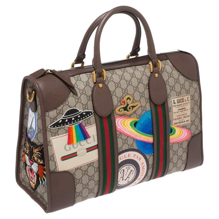 Pre Owned Gucci Brown/Beige GG Supreme Canvas and Leather Small Courrier Soft Duffel Bag