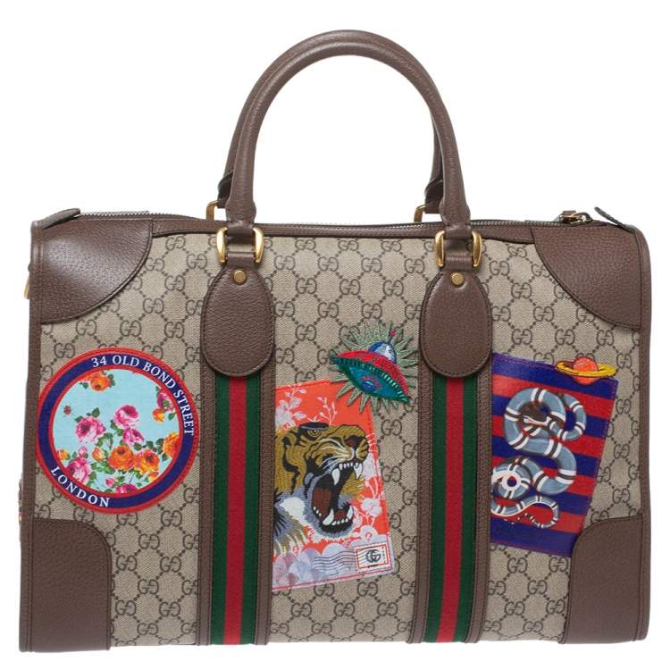 Pre Owned Gucci Brown/Beige GG Supreme Canvas and Leather Small Courrier Soft Duffel Bag