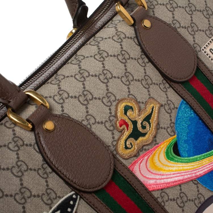 Pre Owned Gucci Brown/Beige GG Supreme Canvas and Leather Small Courrier Soft Duffel Bag