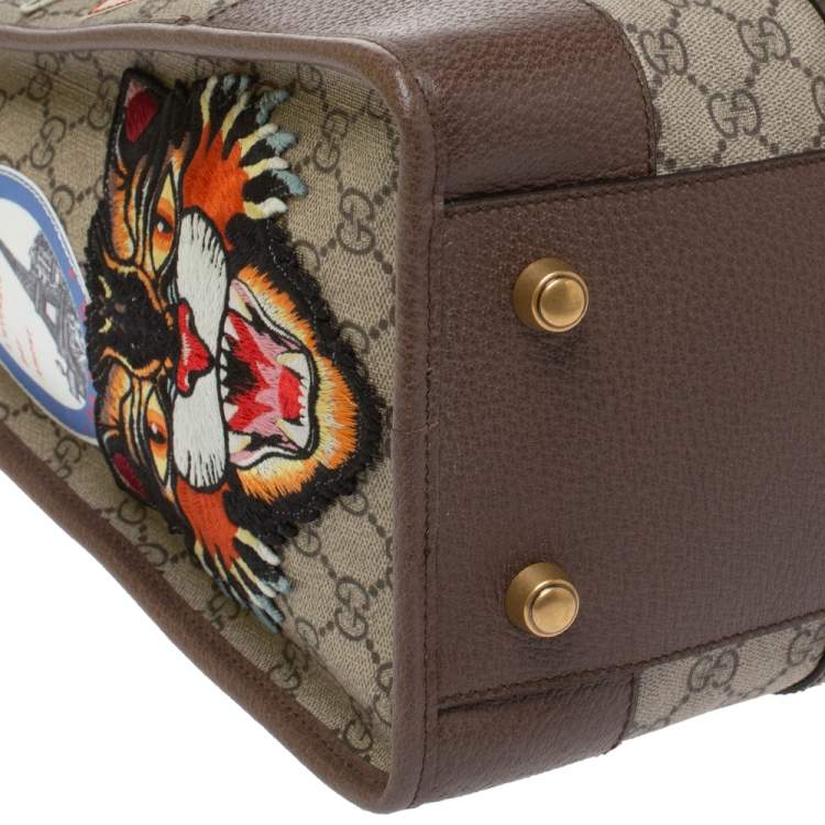 Pre Owned Gucci Brown/Beige GG Supreme Canvas and Leather Small Courrier Soft Duffel Bag