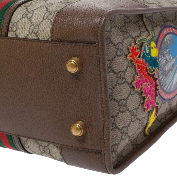 Pre Owned Gucci Brown/Beige GG Supreme Canvas and Leather Small Courrier Soft Duffel Bag