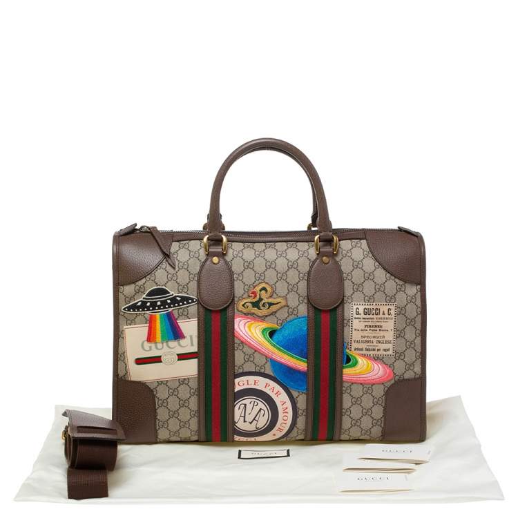 Pre Owned Gucci Brown/Beige GG Supreme Canvas and Leather Small Courrier Soft Duffel Bag