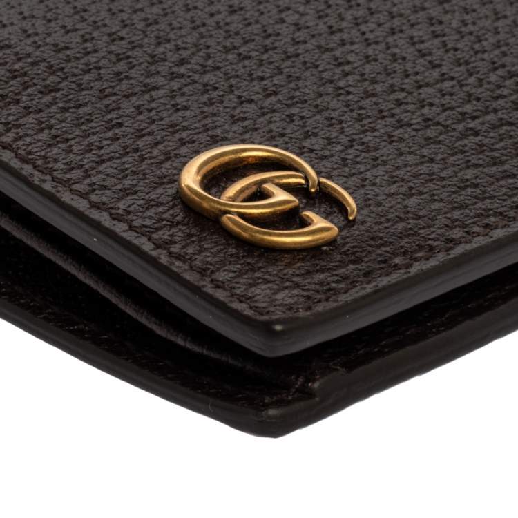 Pre Owned Gucci Brown Leather GG Marmont Long Bifold Wallet