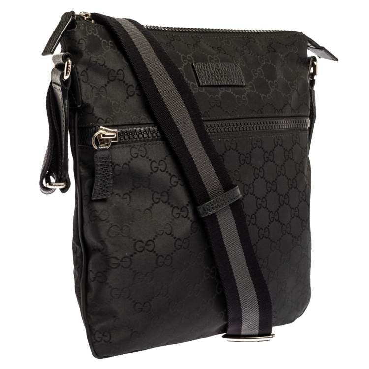 Pre Owned Gucci Black GG Nylon and Leather Small Messenger Bag