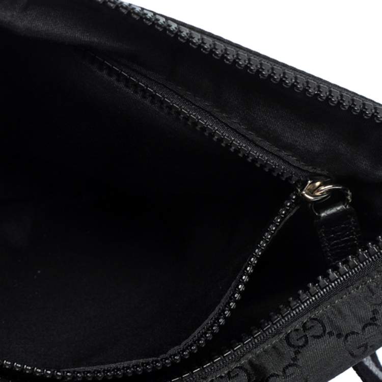 Pre Owned Gucci Black GG Nylon and Leather Small Messenger Bag