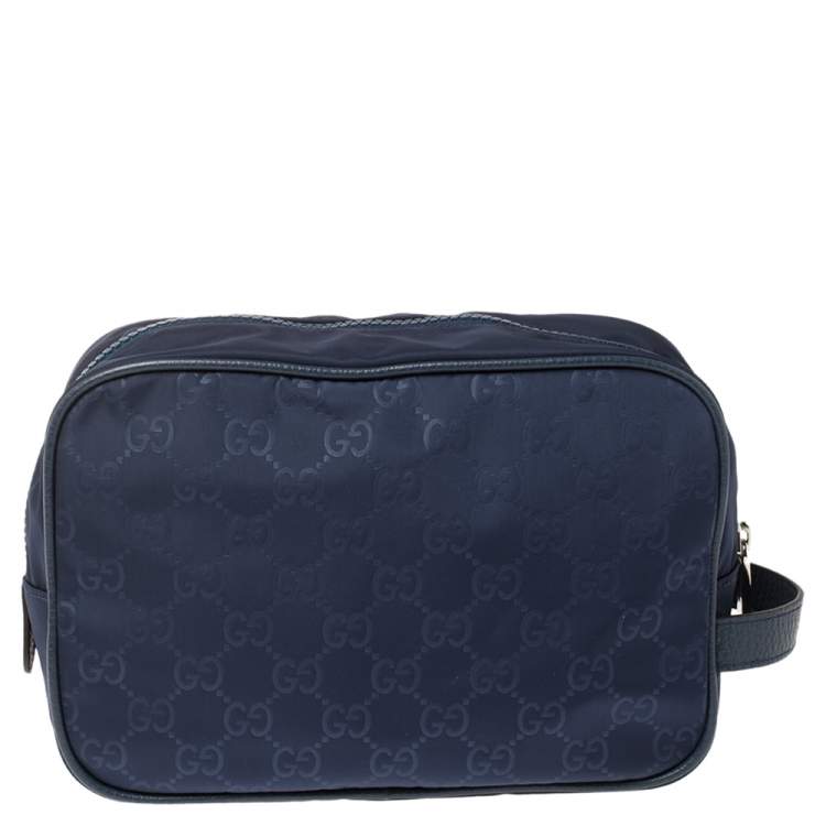 Pre Owned Gucci Blue GG Nylon and Leather Toiletry Pouch