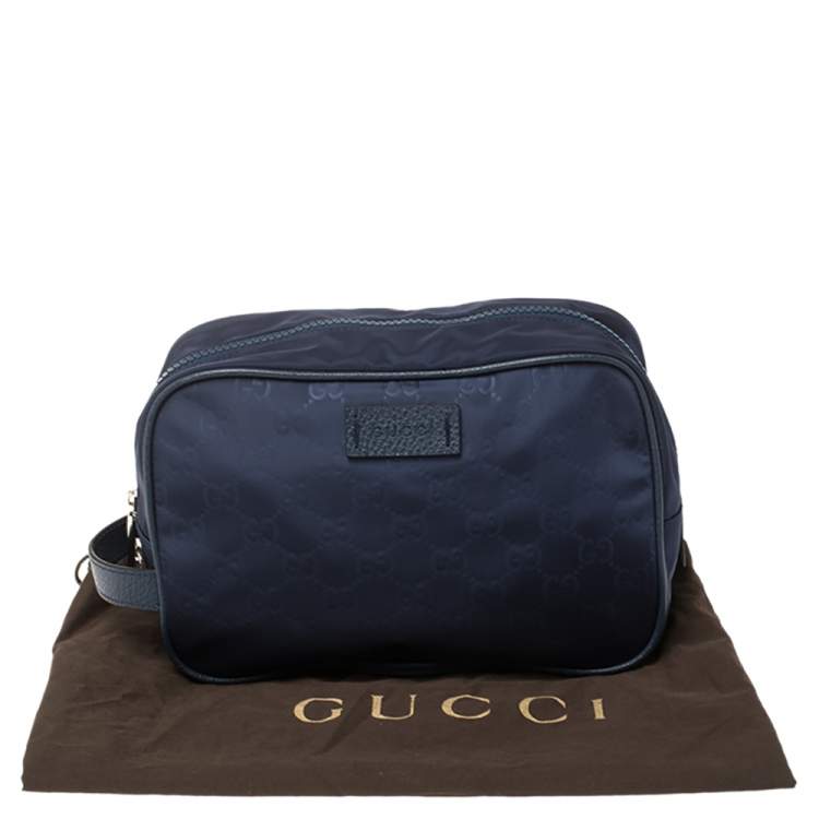 Pre Owned Gucci Blue GG Nylon and Leather Toiletry Pouch