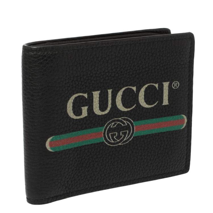 Pre Owned Gucci Black Leather Logo Bifold Wallet 