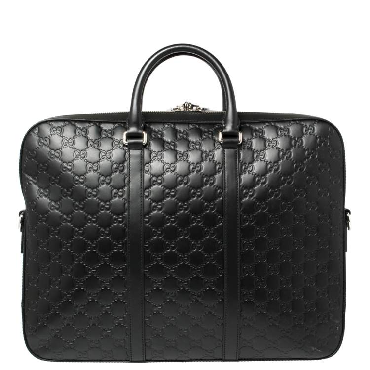Pre Owned Gucci Black Guccissima Leather Briefcase