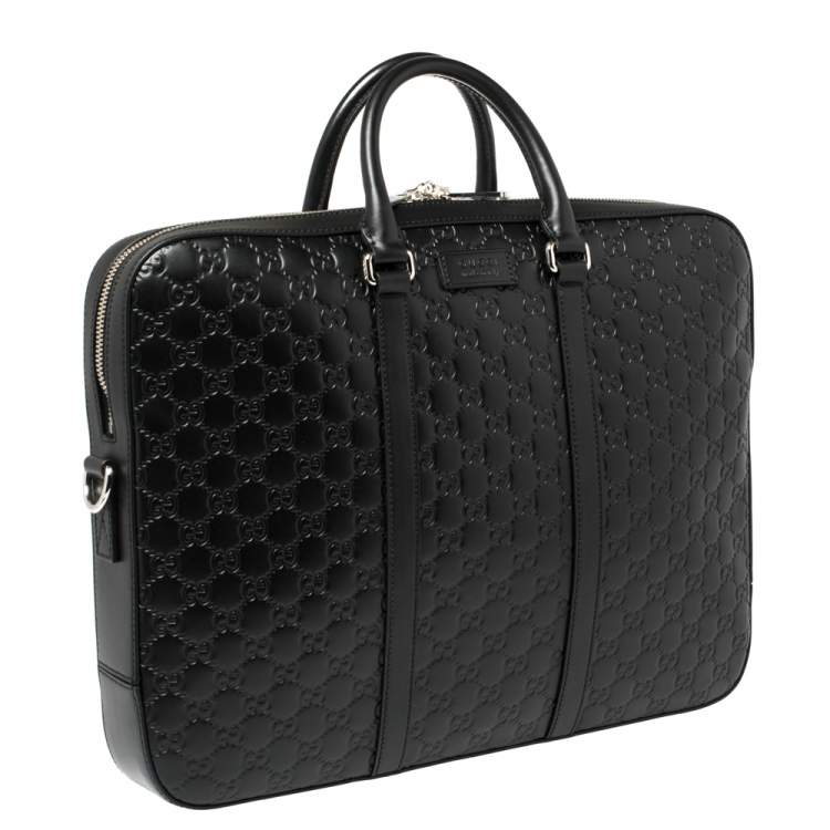 Pre Owned Gucci Black Guccissima Leather Briefcase