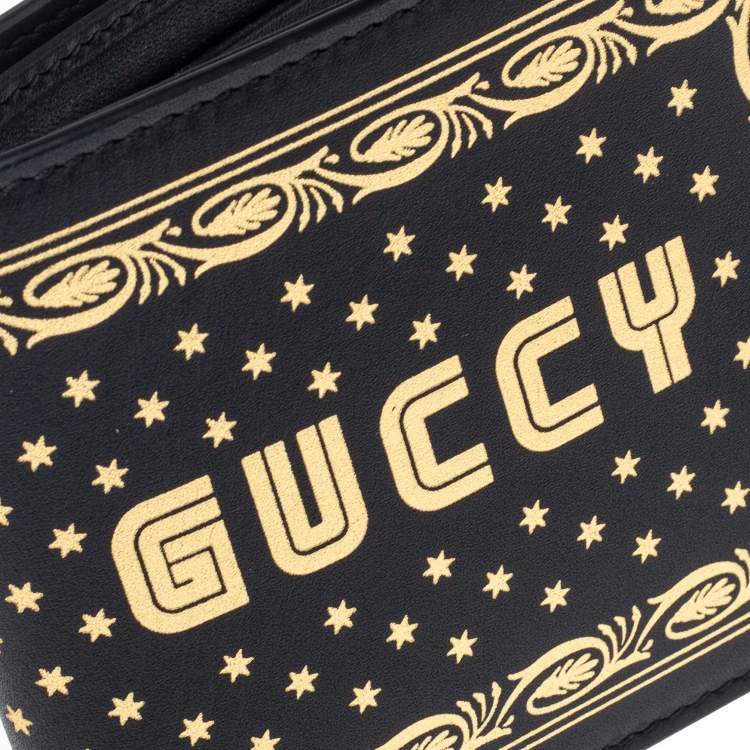 Pre Owned Gucci Black Leather Guccy Logo Bifold Wallet