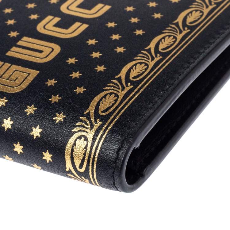 Pre Owned Gucci Black Leather Guccy Logo Bifold Wallet