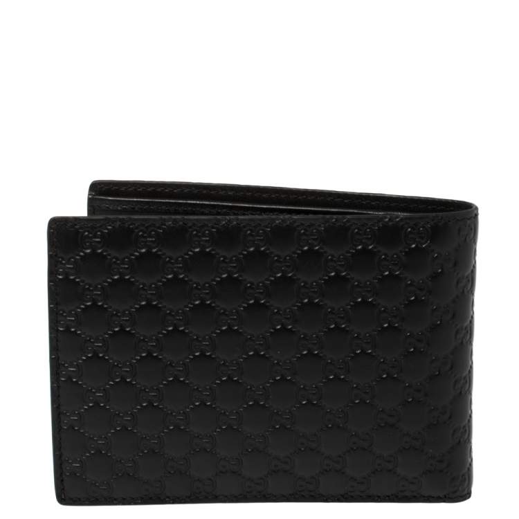 Pre Owned Gucci Black Microguccissima Leather Bifold Compact Wallet