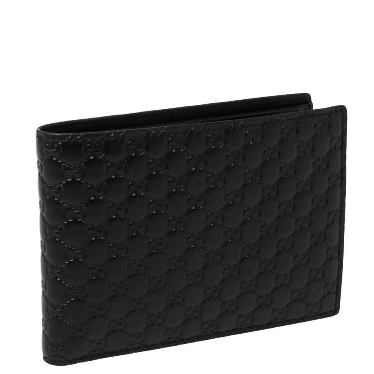 Pre Owned Gucci Black Microguccissima Leather Bifold Compact Wallet