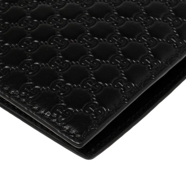 Pre Owned Gucci Black Microguccissima Leather Bifold Compact Wallet