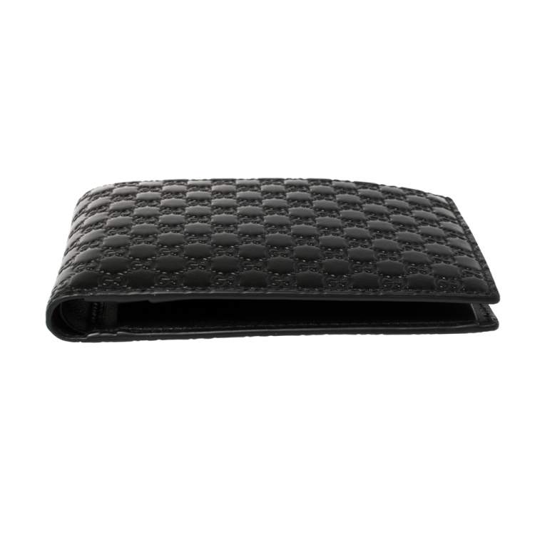 Pre Owned Gucci Black Microguccissima Leather Bifold Compact Wallet