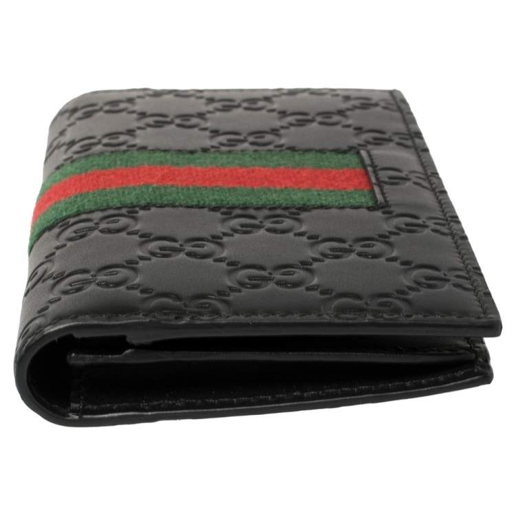 Pre Owned Gucci Black Guccissima Leather Web Long Wallet