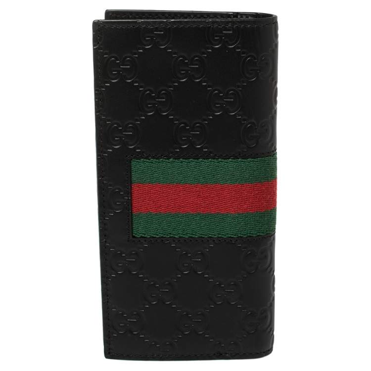 Pre Owned Gucci Black Guccissima Leather Web Long Wallet