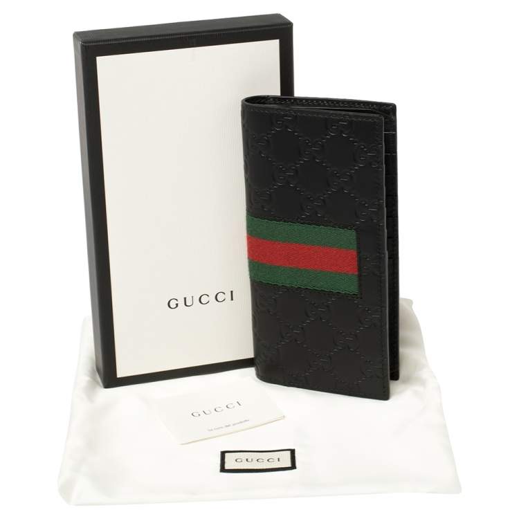 Pre Owned Gucci Black Guccissima Leather Web Long Wallet