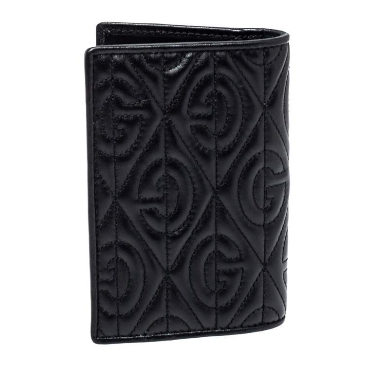 Pre Owned Gucci Black G Rhombus Quilted Leather Bifold Passport Holder