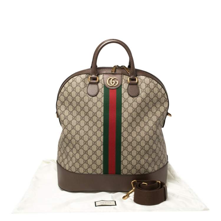 Pre Owned Gucci Brown/Beige GG Supreme Canvas and Leather Ophidia Duffel Bag
