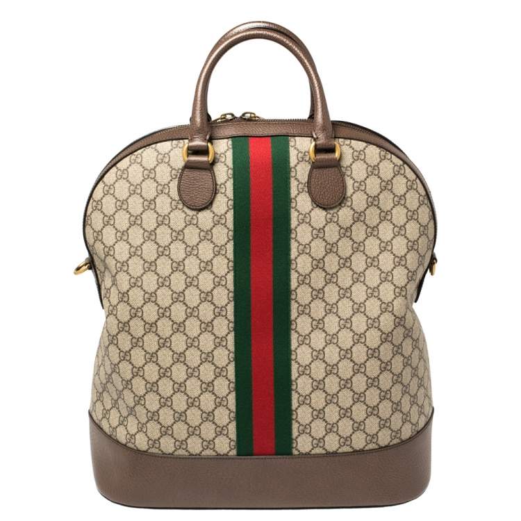 Pre Owned Gucci Brown/Beige GG Supreme Canvas and Leather Ophidia Duffel Bag