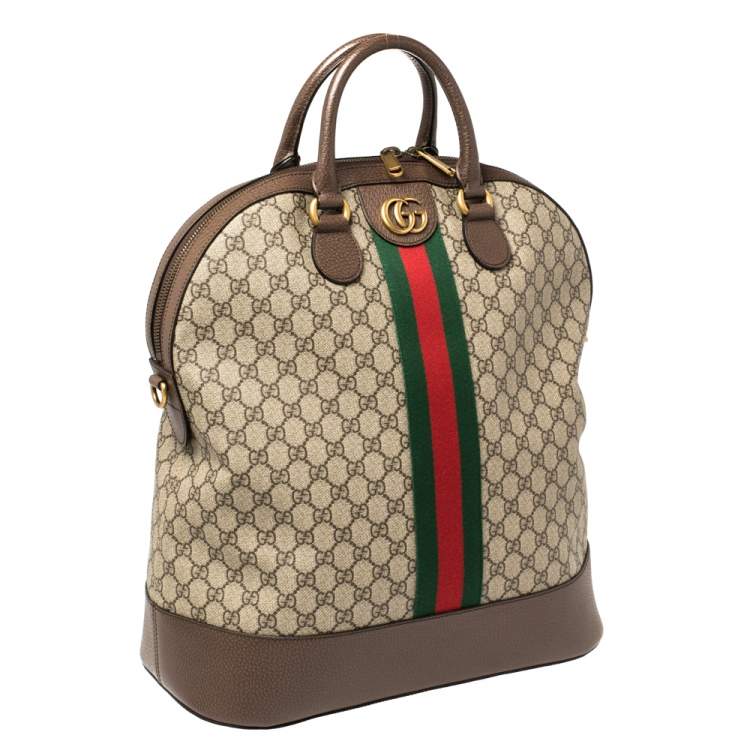 Pre Owned Gucci Brown/Beige GG Supreme Canvas and Leather Ophidia Duffel Bag