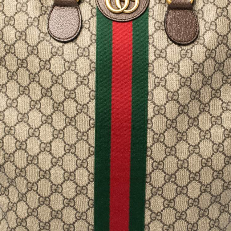 Pre Owned Gucci Brown/Beige GG Supreme Canvas and Leather Ophidia Duffel Bag